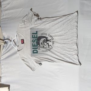 Diesel Men's Size Medium Light Grey Graphic Branded Tee Shirt
